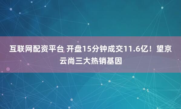互联网配资平台 开盘15分钟成交11.6亿！望京云尚三大热销基因